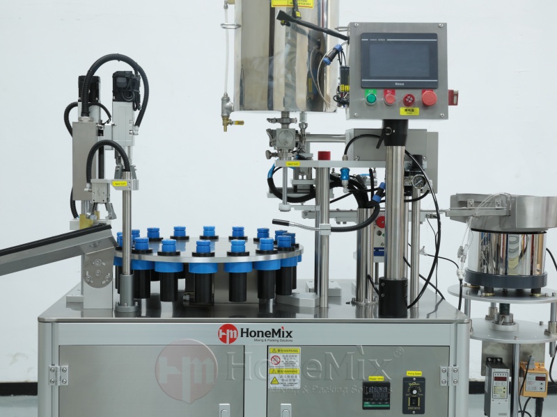 Honemix-Mascara-Filling-Machine-Operation-Side-With-Bottle-Line
