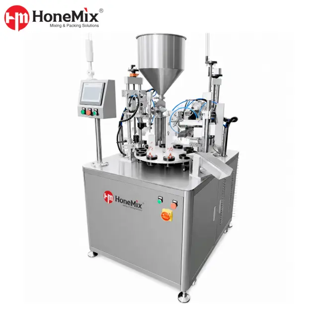 HONEMIX semi automatic tube filling machine with hopper for plastic aluminum and laminated tubes