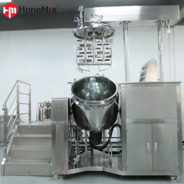 300L HVE-BLT hydraulic lifting vacuum emulsifying mixer with high-shear homogenizing system