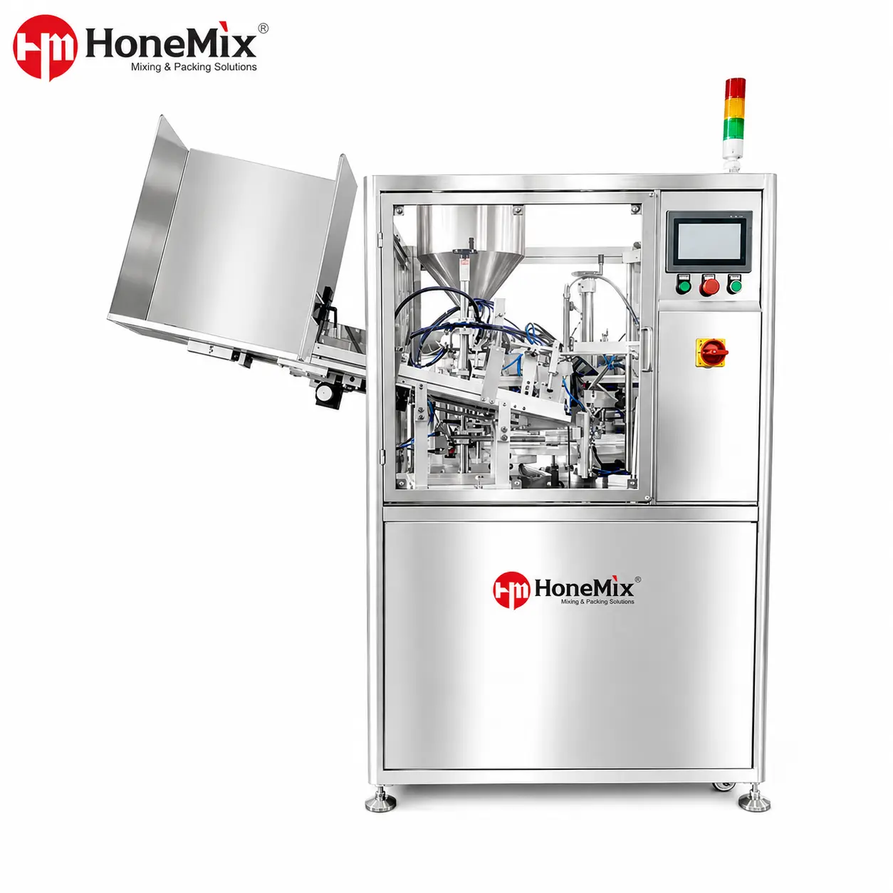 Machine de remplissage-scellage-de-remplissage-de-tubes-&agrave;-ultrasons-automatique-vue-lat&eacute;rale-avec-couvercle-ouvert
