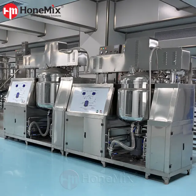HCM-CH Custom Hydraulic Lifting Vacuum Emulsifying Mixer In Factory Workshop