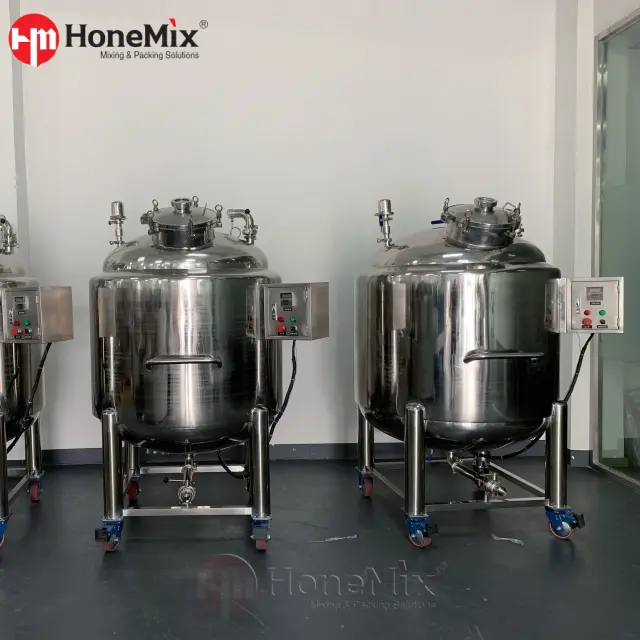 HONEMIX HST-HM Stainless Steel Electric Heating Mixing Tank With Pneumatic Agitator And Mobile Design