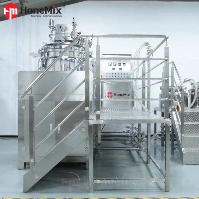 500L HVE-BLT hydraulic lifting vacuum emulsifying mixer for commercial cream and lotion production