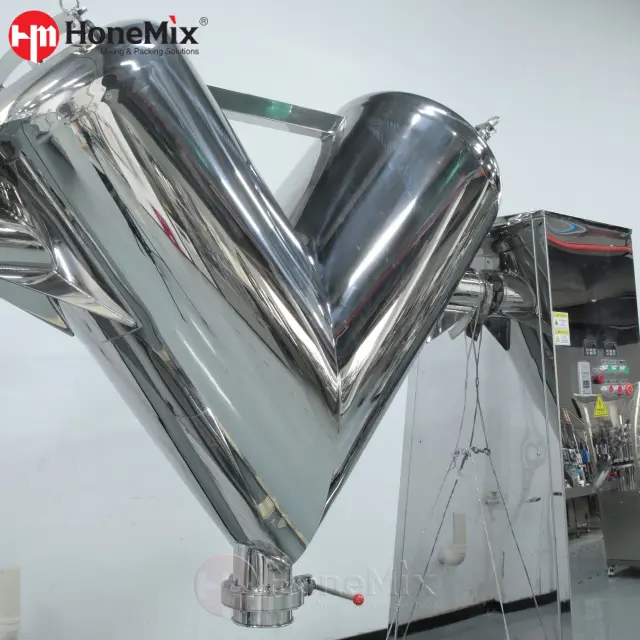 Side View of Industrial V Type Powder Mixing Machine