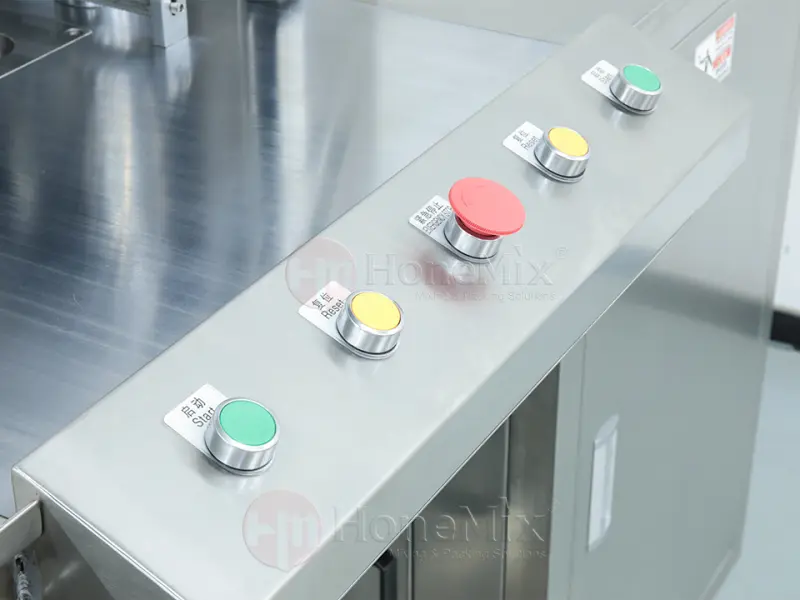 FT-APP automatic powder pressing machine operation buttons and emergency stop