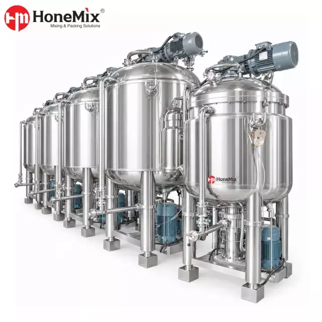 HCM-CF Customized Fixed Type Vacuum Emulsifying Mixer With Stainless Steel Mixing Tanks