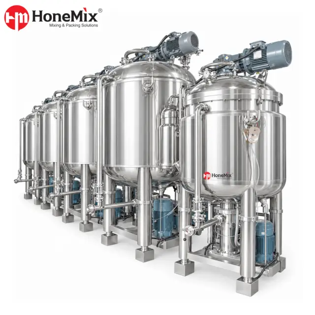 HCM-CF Customized Fixed Type Vacuum Emulsifying Mixer With Stainless Steel Mixing Tanks