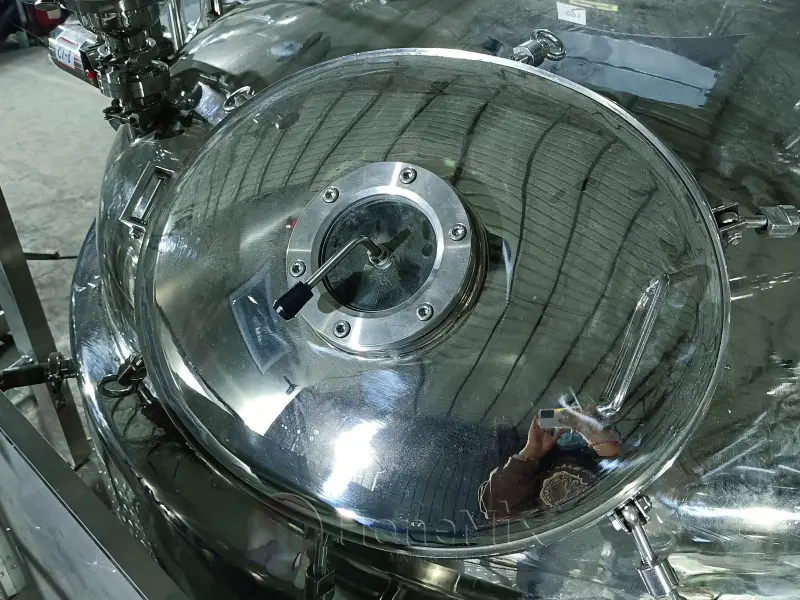 Interior View Of Vacuum Emulsifying Mixer Tank With Mixing Blade And Scraper