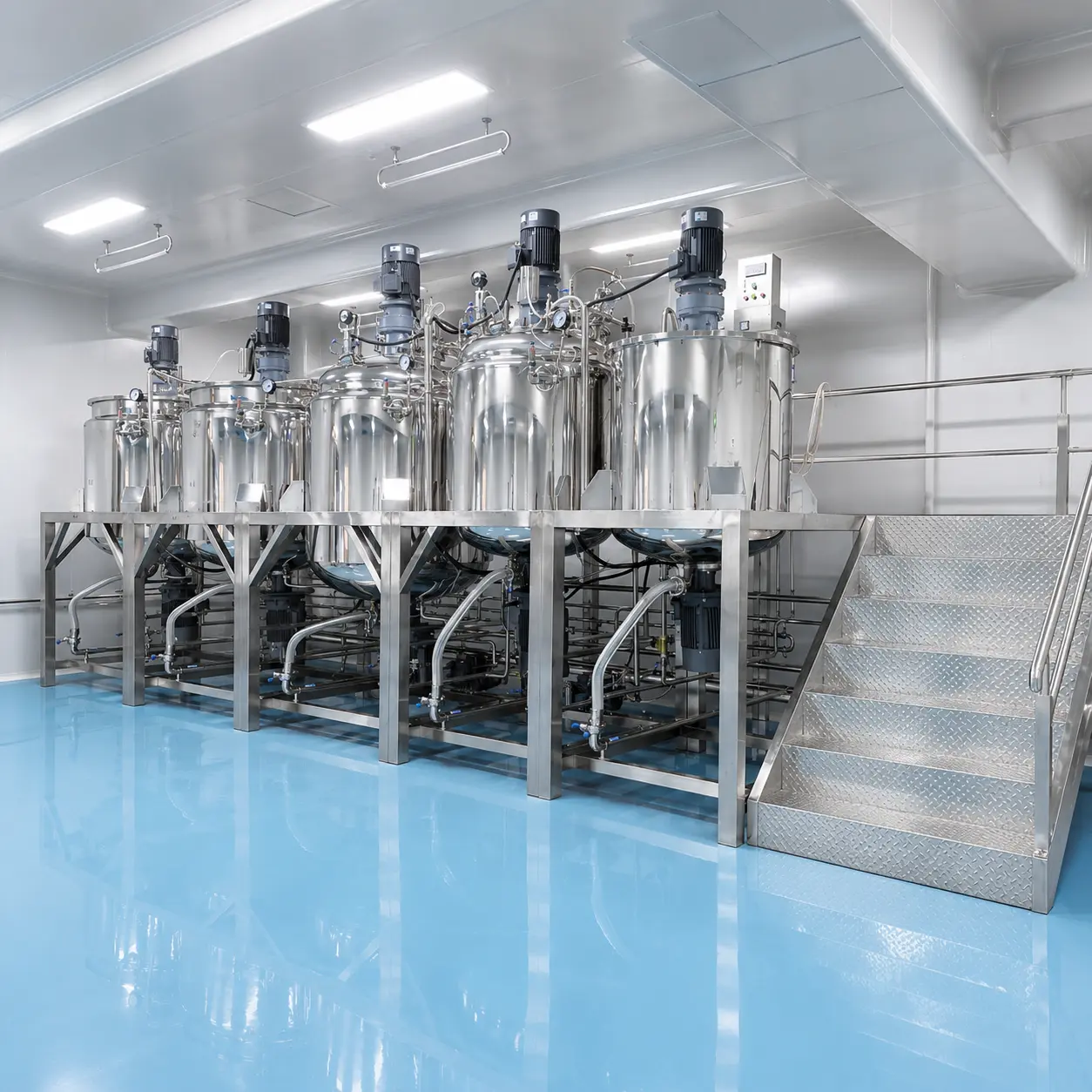 Stainless steel mixing tanks and emulsifying mixer production facility