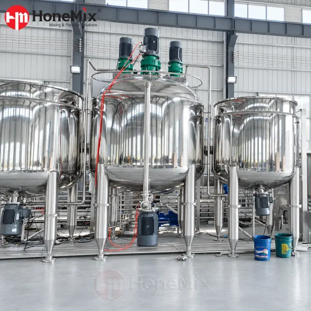 5000L HVE-F large-scale vacuum emulsifying mixer with phase tanks and production platform