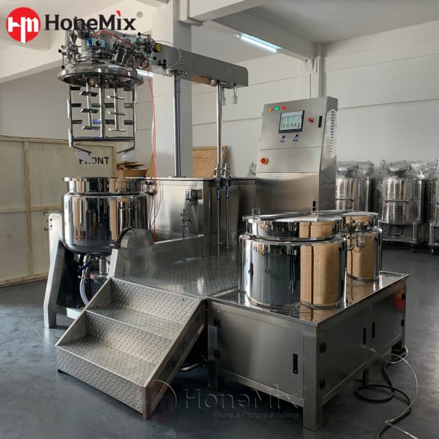 150L HVE-BFT hydraulic lifting vacuum emulsifier with water and oil phase tanks