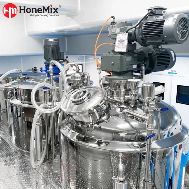 Top View Of HCM-CF Vacuum Emulsifying Mixer With Stainless Steel Mixing Vessel