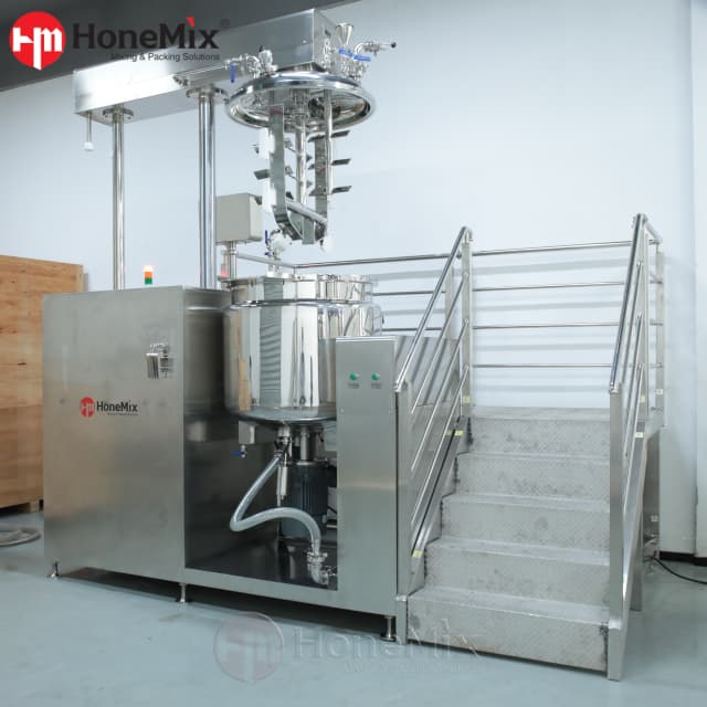 300L HVE-BFT hydraulic lifting vacuum emulsifier with PLC HMI control