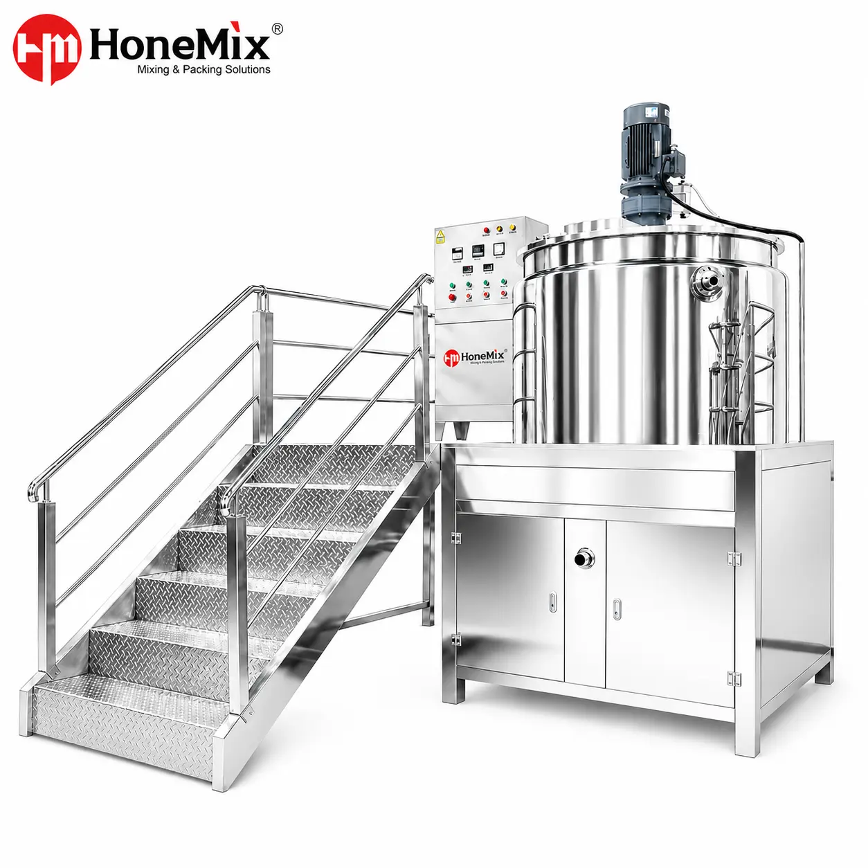 Homog&eacute;n&eacute;isateur-&agrave;-double-enveloppe-en acier inoxydable-R&eacute;servoir-de-m&eacute;lange-avec-plate-forme