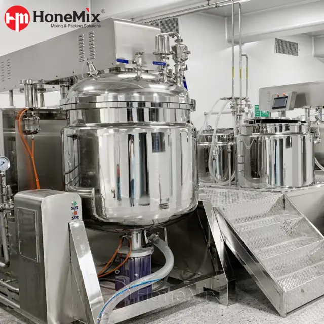 Stainless Steel Hydraulic Lifting Vacuum Homogenizer Mixer For Cream And Lotion