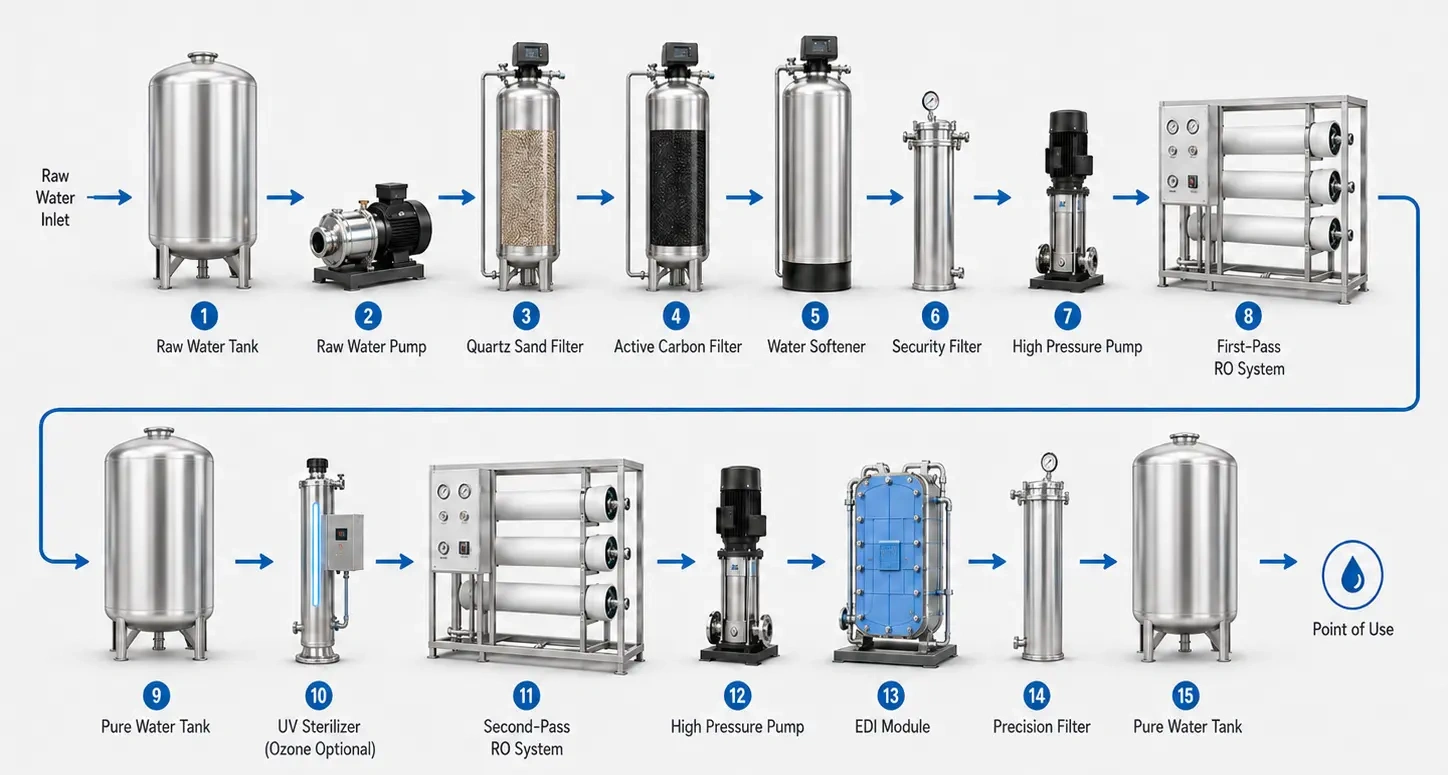 industrial-pure-water-treatment-process-flow-diagram-ro-edi-system