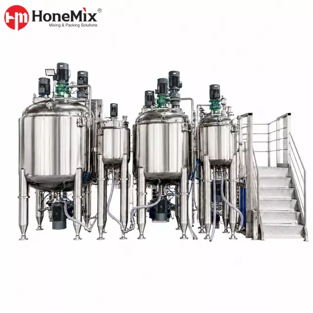 HCM-CF Customized Fixed Type Vacuum Emulsifying Mixer With Stainless Steel Mixing Tanks